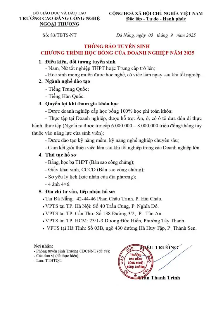 Chương trình học bổng doanh nghiệp 2025